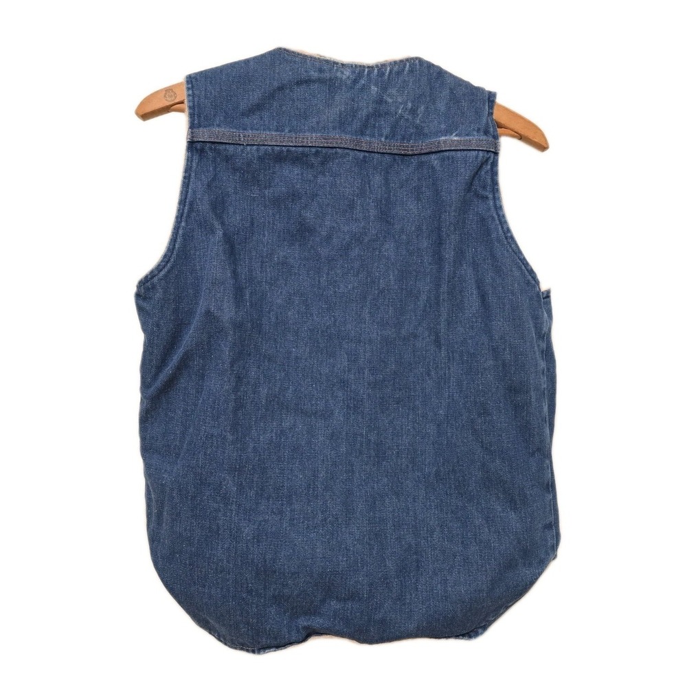 Mens‎ 70s 80s Vintage Denim Vest Faux Sherpa Lined Blue Size Small Western - Picture 5 of 7